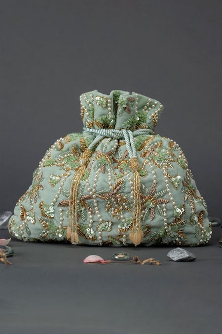 Eena Green Embellished Potli Bag Online at Aza Fashions Eena_Green Embellished Potli Bag _Online_at_Aza_Fashions