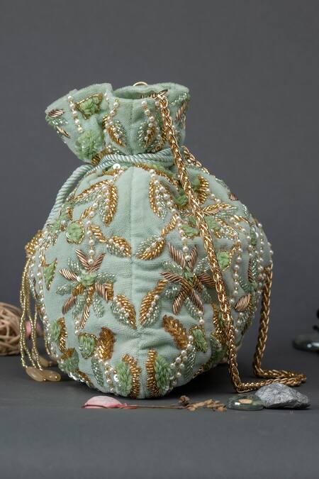 Buy Eena Green Embellished Potli Bag Online at Aza Fashions Buy_Eena_Green Embellished Potli Bag _Online_at_Aza_Fashions
