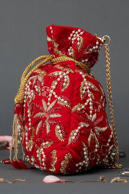 Buy Eena Red Embellished Potli Bag Online at Aza Fashions Buy_Eena_Red Embellished Potli Bag _Online_at_Aza_Fashions