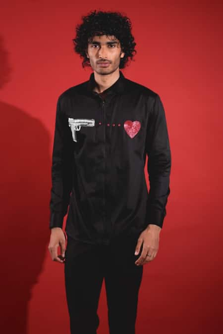 Sanjana reddy Designs Placement Heart & Gun Embroidered Shirt 