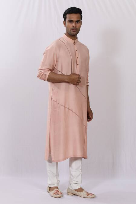 Sankalan - Men_Pink Silk Panelled Kurta_Online_at_Aza_Fashions