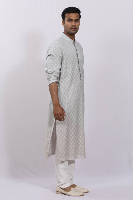 Sankalan - Men_Blue Banarasi Silk Floral Kurta_Online_at_Aza_Fashions