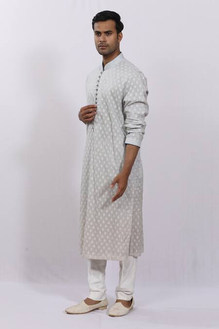 Buy_Sankalan - Men_Blue Banarasi Silk Floral Kurta_Online_at_Aza_Fashions