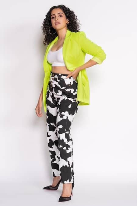 Shop_Mandira Wirk Resort_Green Scuba Lapel Front Open Jacket _at_Aza_Fashions