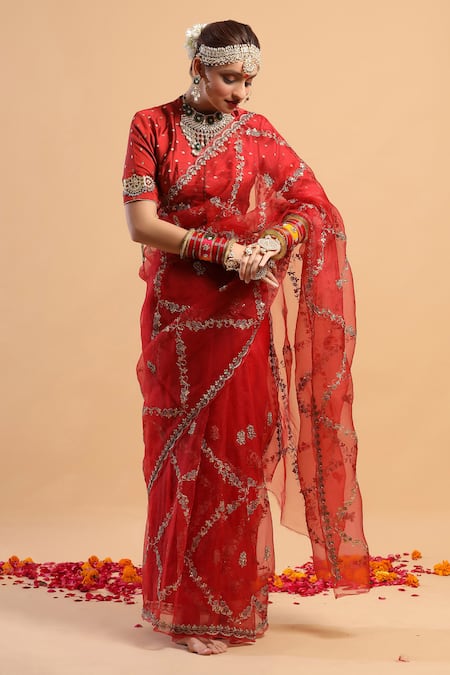 Ruar India Organza Embroidered Saree With Blouse 