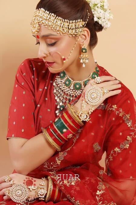 Ruar India_Red Saree Organza High Neck Embroidered With Blouse_at_Aza_Fashions