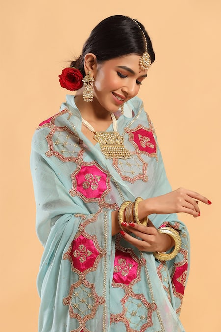 Ruar India_Blue Saree Chiffon Embroidered With Blouse_Online_at_Aza_Fashions