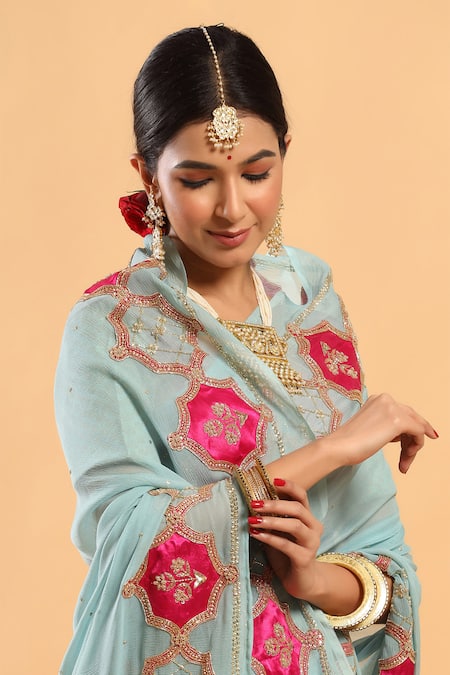 Buy_Ruar India_Blue Saree Chiffon Embroidered With Blouse_Online_at_Aza_Fashions