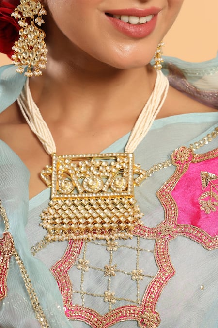 Shop_Ruar India_Blue Saree Chiffon Embroidered With Blouse_Online_at_Aza_Fashions