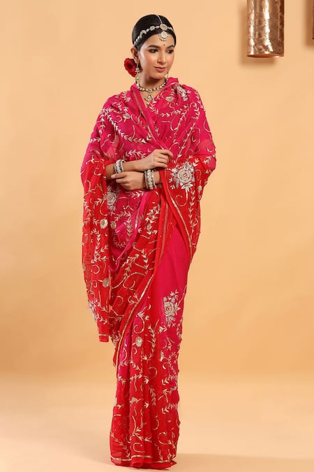 Ruar India Embroidered Chiffon Saree With Blouse 