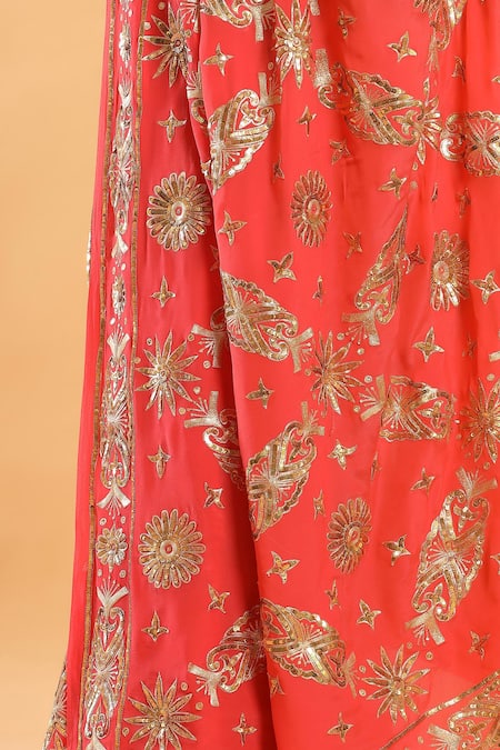 Ruar India Peach Crepe Embroidered Saree With Blouse at Aza Fashions Ruar India_Peach Crepe Embroidered Saree With Blouse _at_Aza_Fashions