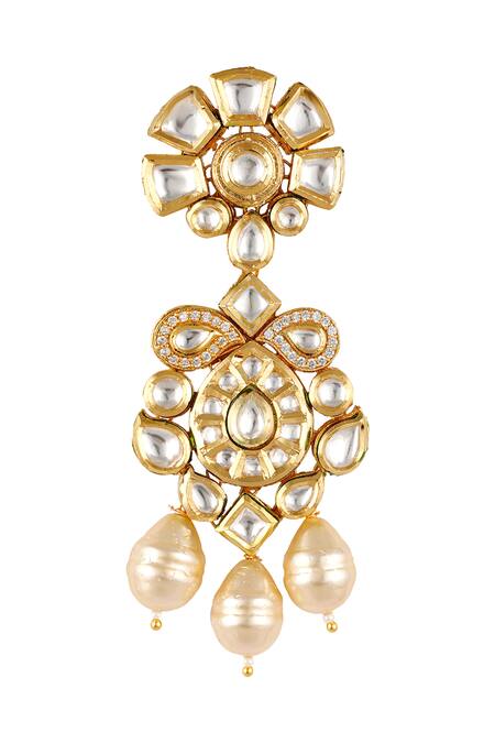 Anayah Jewellery_Gold Plated Kundan Sapna Floral Danglers_Online_at_Aza_Fashions
