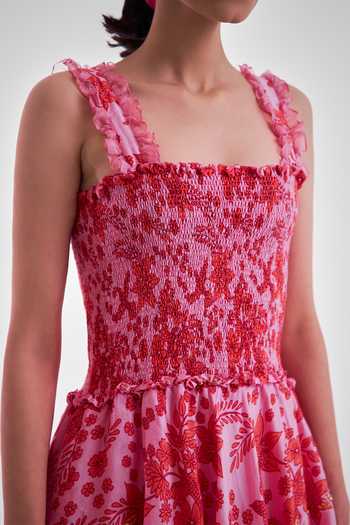 Interpret_Pink Cotton Silk Sara Printed Midi Dress_Online_at_Aza_Fashions