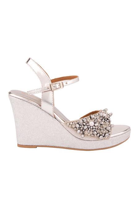 Shop_Chini C_Silver Embroidered Open Toe Ankle Strap Wedges_Online_at_Aza_Fashions