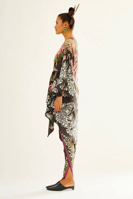 Rajdeep Ranawat_Black Satin Floral Dhanno Printed Dhoti Pant_Online_at_Aza_Fashions