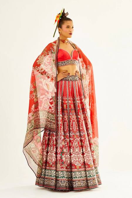 Rajdeep Ranawat_Multi Color Satin, Dupion , Kota Floral Leela Print Lehenga Set_Online_at_Aza_Fashions