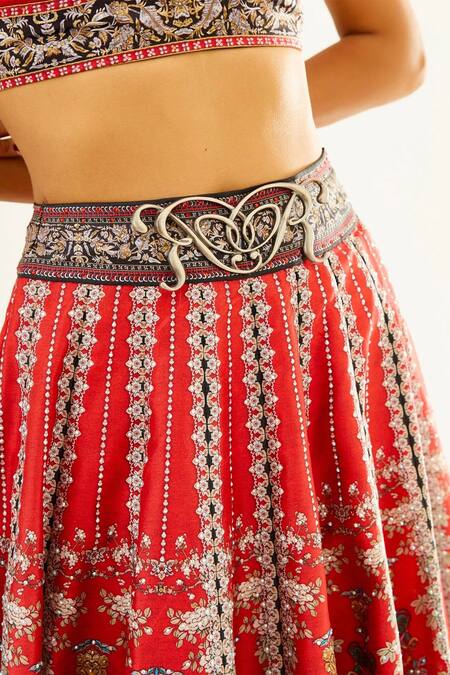 Rajdeep Ranawat_Multi Color Satin, Dupion , Kota Floral Leela Print Lehenga Set_at_Aza_Fashions