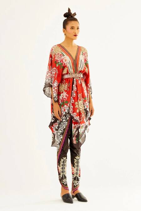 Rajdeep Ranawat_Black Satin Floral Sonth Printed Dhoti Pant_Online_at_Aza_Fashions