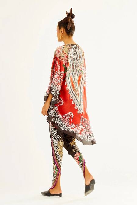 Buy_Rajdeep Ranawat_Black Satin Floral Sonth Printed Dhoti Pant_Online_at_Aza_Fashions