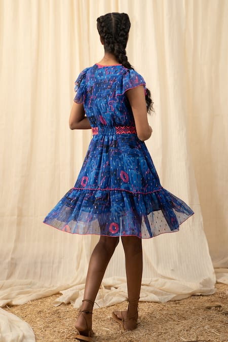 Label Reyya Typography Print Ruffle Yoke Dress 