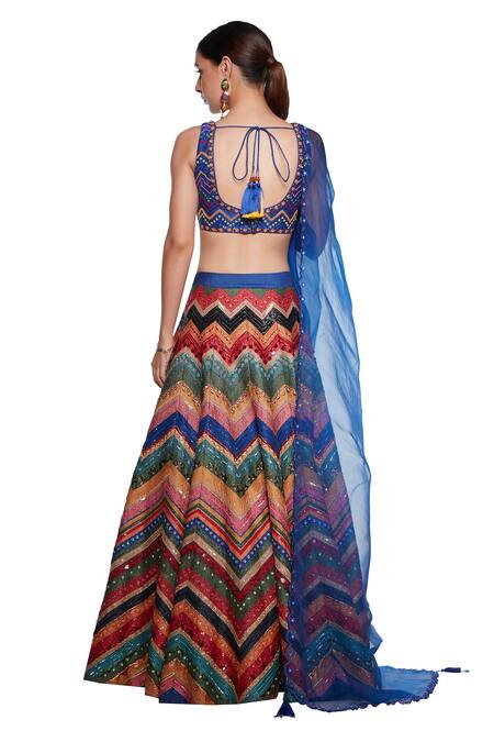 Shop_Siddhartha Bansal_Multi Color Raw Silk, Organza, Dupion U Neck Embroidered Lehenga Set_at_Aza_Fashions