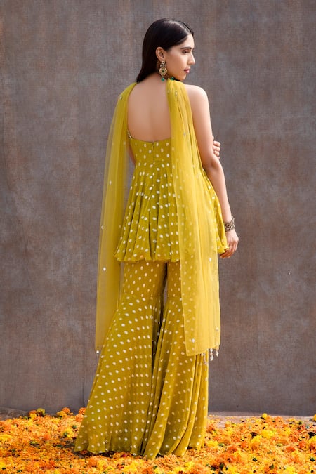 Shop Silky Bindra Green Net, Georgette, Shantoon Mirror, Nakshi Embroidered Kurta Sharara Set at Aza Fashions Shop_Silky Bindra_Green Net, Georgette, Shantoon Mirror, Nakshi Embroidered Kurta Sharara Set _at_Aza_Fashions