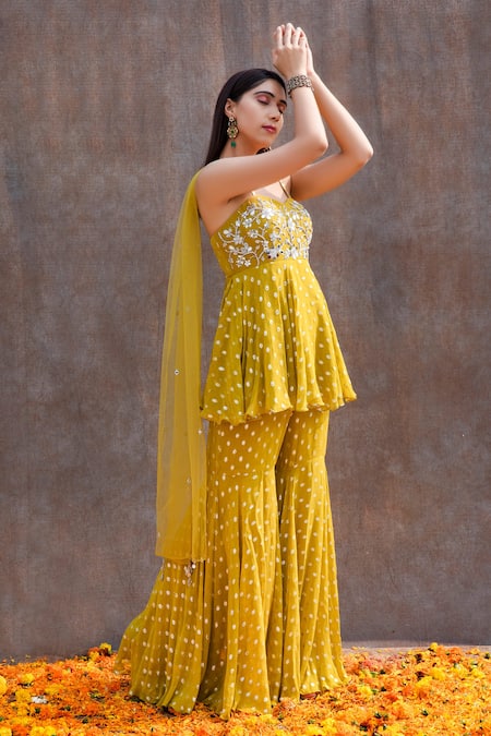 Buy Silky Bindra Green Net, Georgette, Shantoon Mirror, Nakshi Embroidered Kurta Sharara Set Online at Aza Fashions Buy_Silky Bindra_Green Net, Georgette, Shantoon Mirror, Nakshi Embroidered Kurta Sharara Set _Online_at_Aza_Fashions