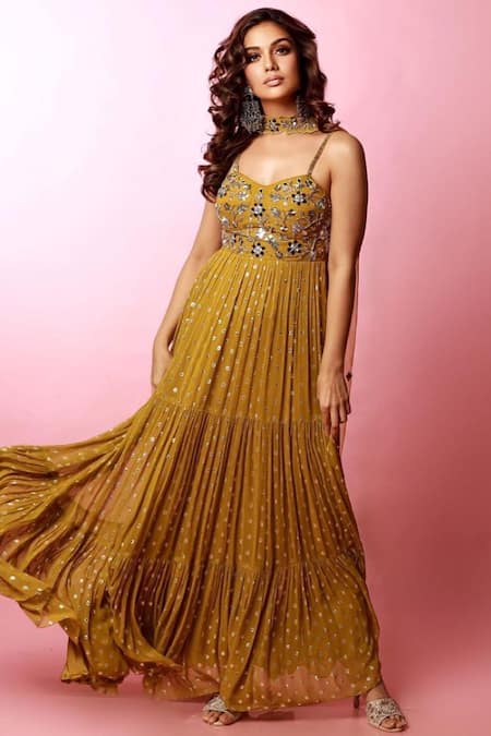 Silky Bindra Tiered Anarkali With Choker Dupatta
