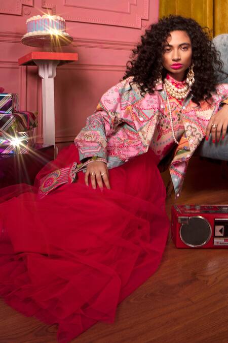 Siddhartha Bansal Pink Net Maxi Skirt Online at Aza Fashions Siddhartha Bansal_Pink Net Maxi Skirt _Online_at_Aza_Fashions