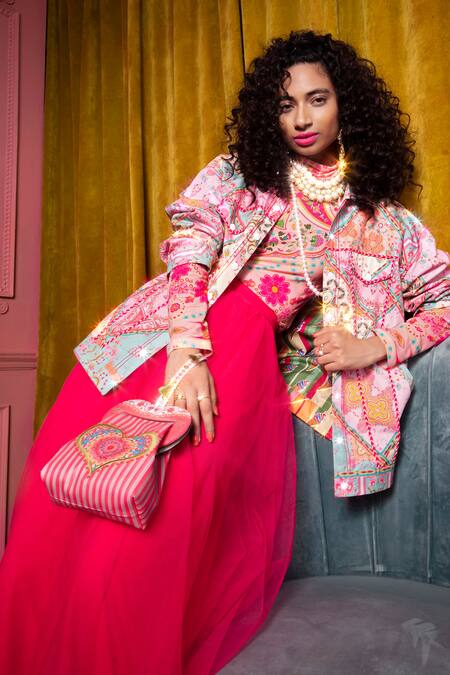 Shop Siddhartha Bansal Pink Net Maxi Skirt at Aza Fashions Shop_Siddhartha Bansal_Pink Net Maxi Skirt _at_Aza_Fashions