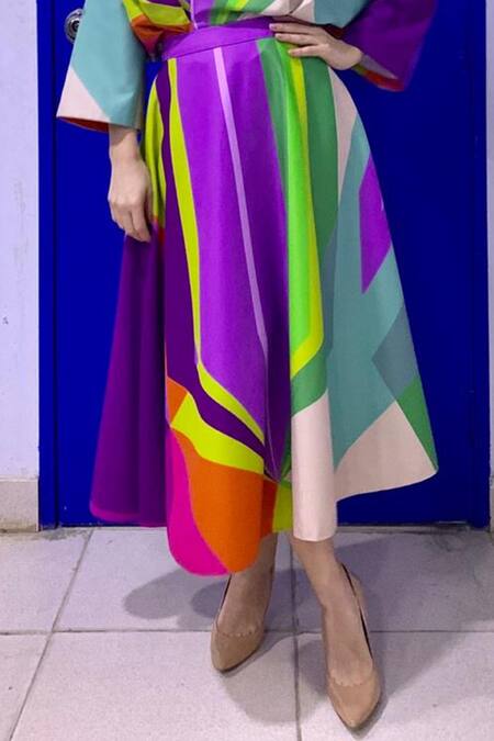 Buy_Siddhartha Bansal_Multi Color Taffeta Flared Skirt_Online_at_Aza_Fashions