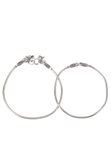 Sangeeta Boochra_Silver Plated Gota Patti Textured Handcrafted Anklet Set Of 2 _Online_at_Aza_Fashions