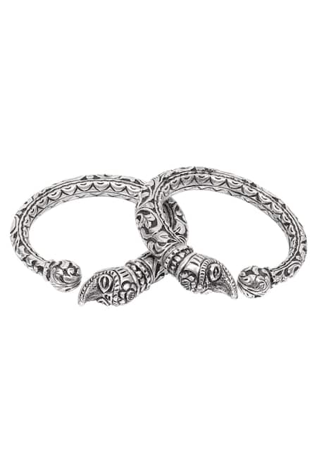 Buy_Sangeeta Boochra_Silver Plated Textured Carved Bracelets Set Of 2 _Online_at_Aza_Fashions