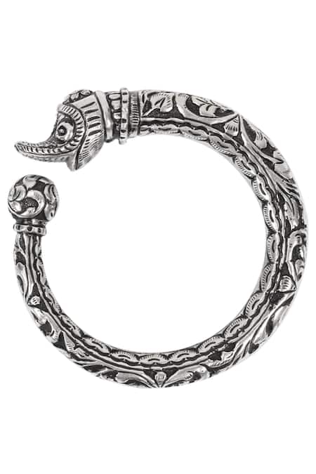 Sangeeta Boochra_Silver Plated Textured Carved Bracelets Set Of 2 _at_Aza_Fashions