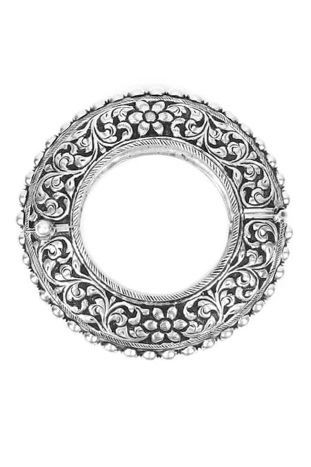 Sangeeta Boochra_Silver Plated Handcrafted Textured Bracelets Set Of 2 _Online_at_Aza_Fashions