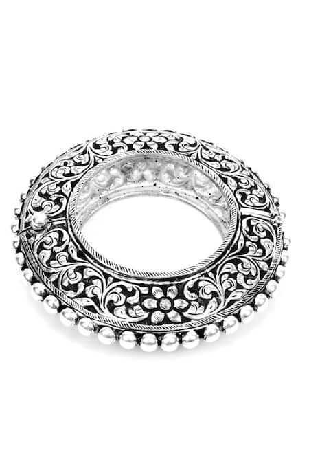 Buy_Sangeeta Boochra_Silver Plated Handcrafted Textured Bracelets Set Of 2 _Online_at_Aza_Fashions