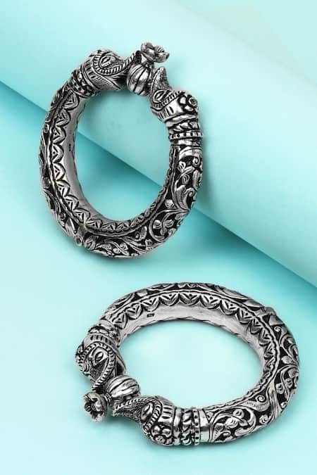 Sangeeta Boochra Silver Plated Handcrafted Textured Bracelets Set Of 2 