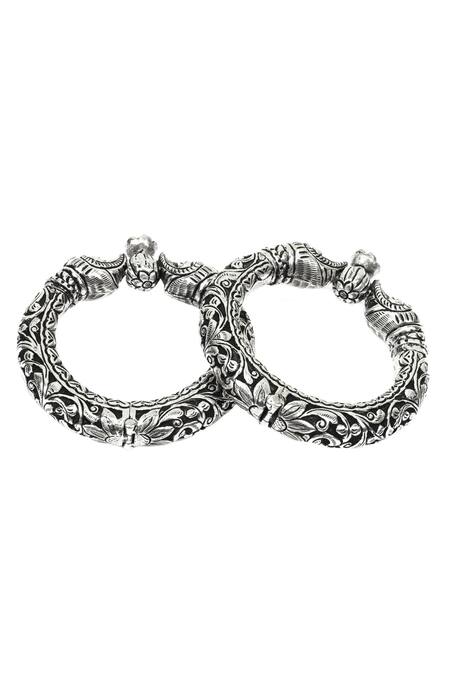 Sangeeta Boochra_Silver Plated Handcrafted Textured Bracelets Set Of 2 _Online_at_Aza_Fashions