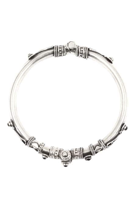 Sangeeta Boochra_Silver Plated Crystals Carved Handcrafted Bracelet _Online_at_Aza_Fashions