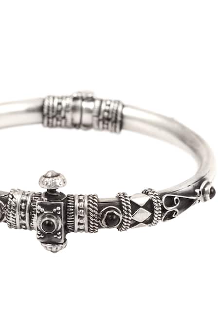 Buy_Sangeeta Boochra_Silver Plated Crystals Carved Handcrafted Bracelet _Online_at_Aza_Fashions