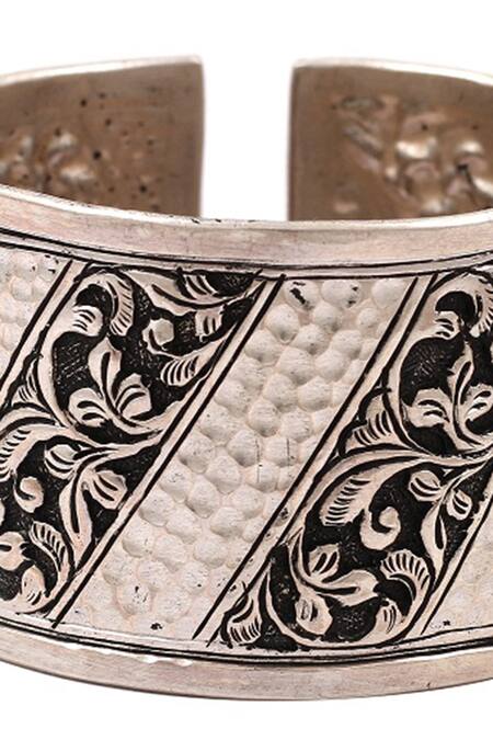 Buy_Sangeeta Boochra_Silver Plated Floral Carved Bracelet _Online_at_Aza_Fashions