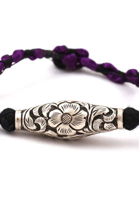 Shop_Sangeeta Boochra_Silver Plated Cut Work Floral Carved Bracelet _Online_at_Aza_Fashions