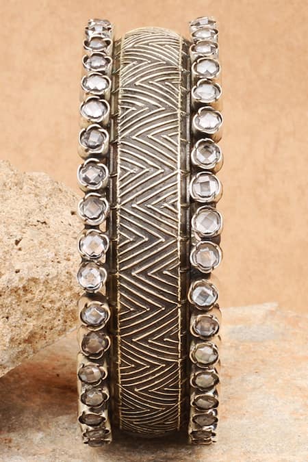 Sangeeta Boochra Silver Plated Stones Chevron Pattern Bracelet 