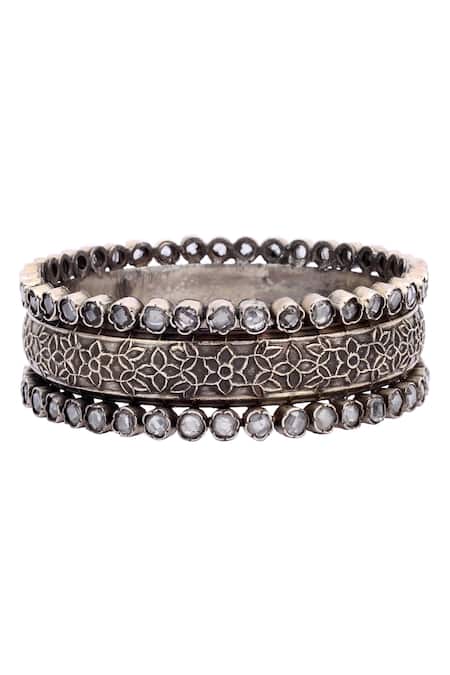 Buy_Sangeeta Boochra_Silver Plated Stones Sabrina Floral Carved Bracelet _Online_at_Aza_Fashions