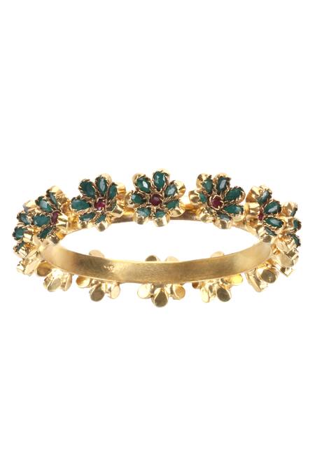 Sangeeta Boochra_Gold Plated Stones Handmade Floral Bangle _Online_at_Aza_Fashions