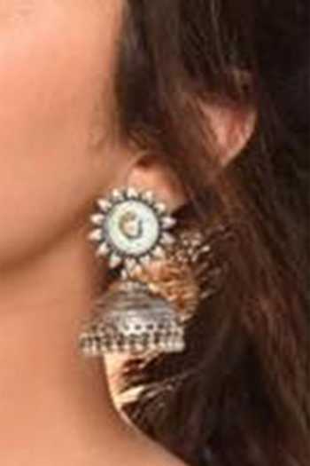 Buy Sangeeta Boochra Silver Plated Pearls, Stones Carved Detail Bead Drop Jhumkas Online at Aza Fashions Buy_Sangeeta Boochra_Silver Plated Pearls, Stones Carved Detail Bead Drop Jhumkas _Online_at_Aza_Fashions