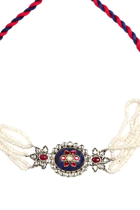 Sangeeta Boochra_Silver Plated Handcrafted Kundan Pendant Choker _Online_at_Aza_Fashions