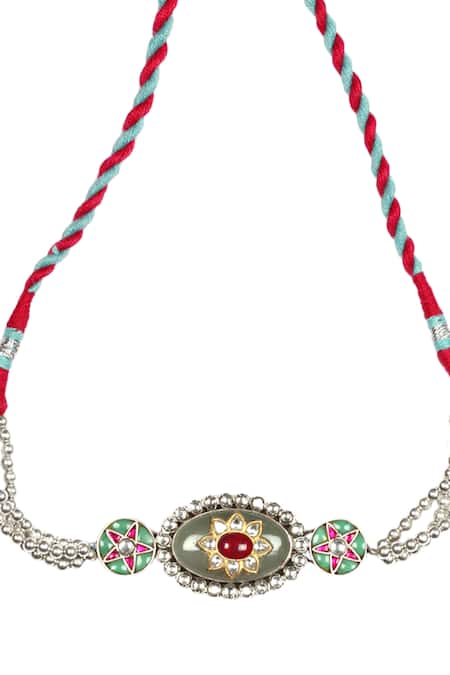 Sangeeta Boochra_Silver Plated Handcrafted Kundan Pendant Choker _Online_at_Aza_Fashions