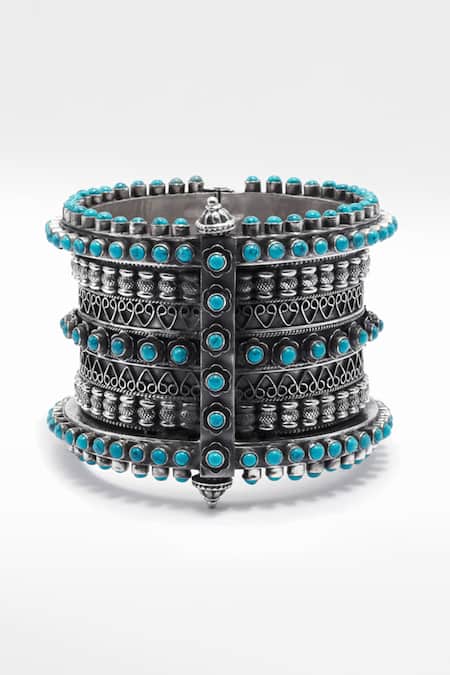 Shop_Sangeeta Boochra X Deme_Blue Stones Farzin Embellished Bracelet _at_Aza_Fashions