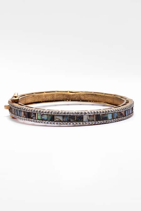 Sangeeta Boochra X Deme_Gold Plated Mother Of Pearls And Stones Elaheh Embellished Bracelet _Online_at_Aza_Fashions